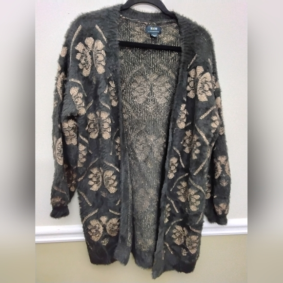 Maeve By ANTHROPOLOGIEC METALLIC GRAY CARDIGAN OSFM - Picture 3 of 6